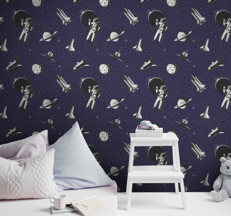 Astronaut and space wallpaper childrens room - TenStickers