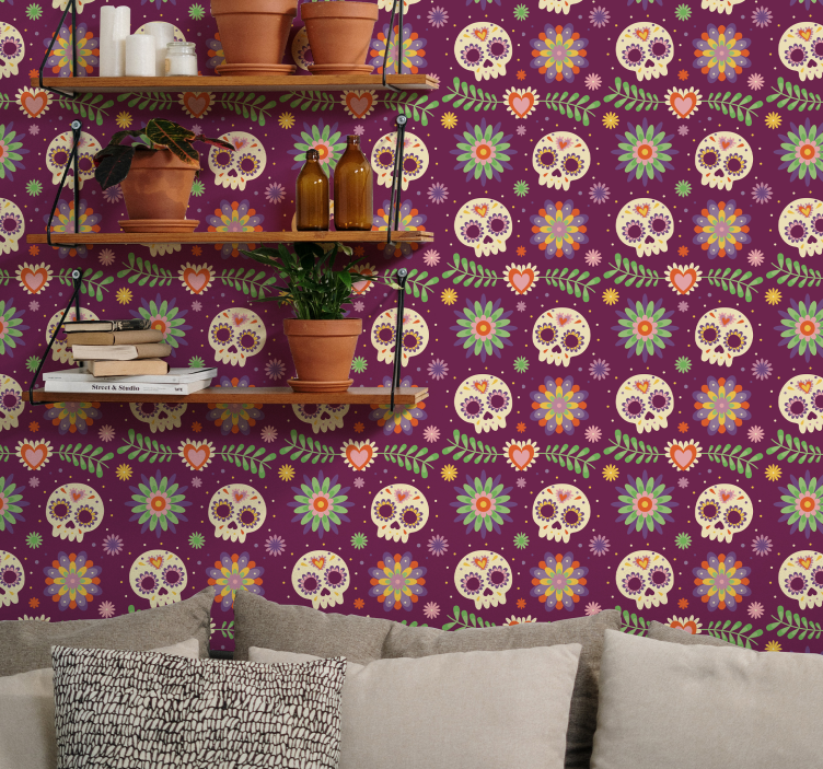 Bedroom aztec skulls Art Wallpaper - TenStickers
