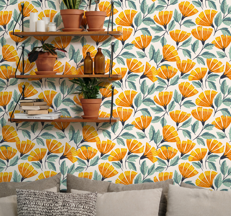 Bedroom orange flowers wallpaper - TenStickers