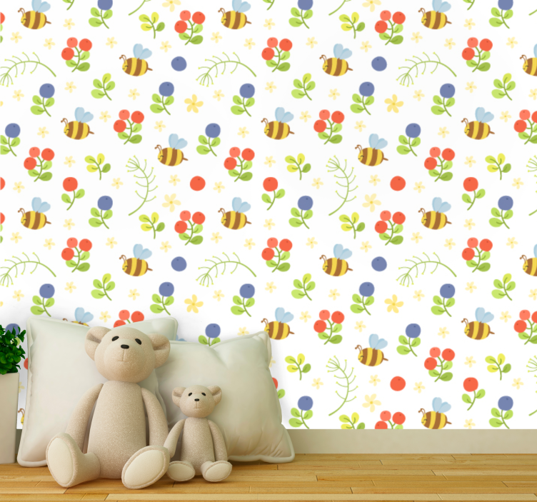 Bee Garden Pattern wallpaper childrens room - TenStickers