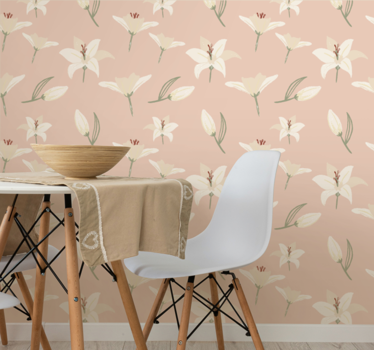 Beige delicate floral motif flowers wallpaper - TenStickers