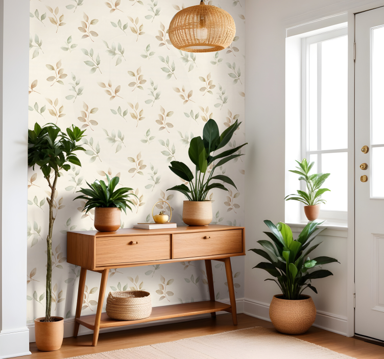 Beige leaves design entrance wallpaper - TenStickers