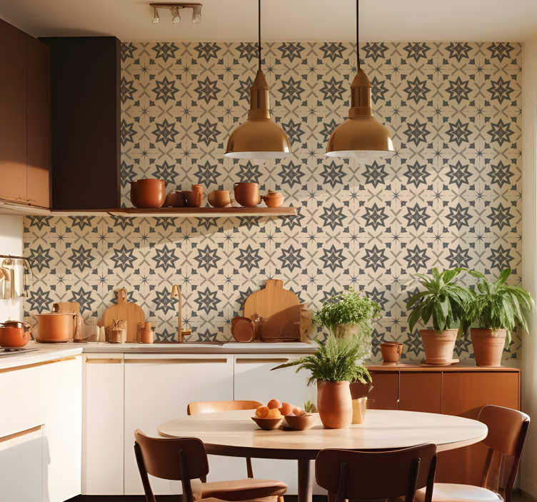 Beige starry design tile effect wallpaper - TenStickers