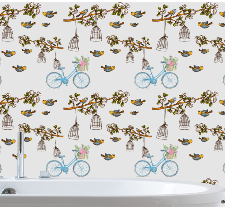 Bicycle Bird Design birds in wallpaper - TenStickers