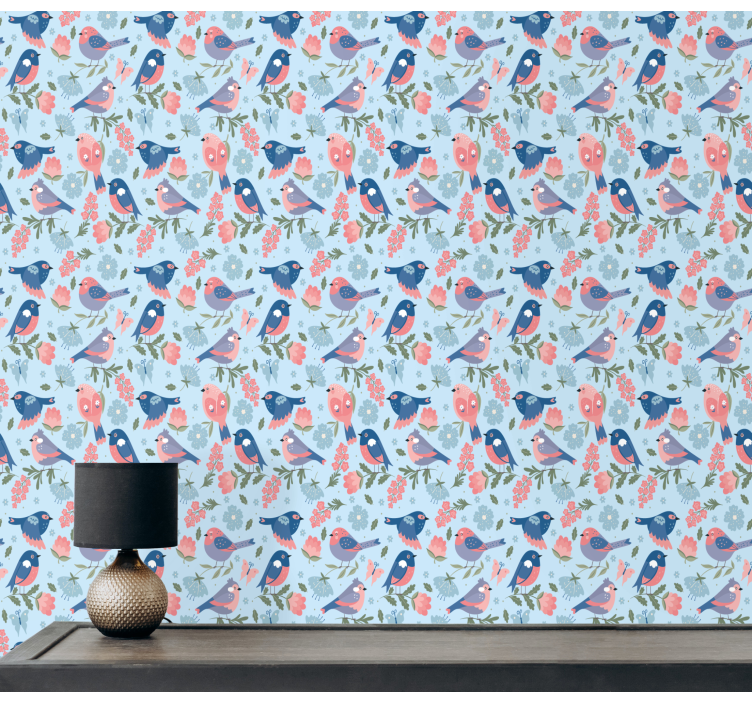 Birds Floral Pattern birds in wallpaper - TenStickers