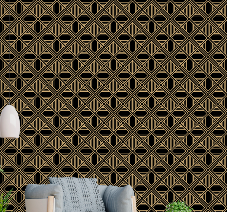 Black and gold déco wallpaper geometric - TenStickers