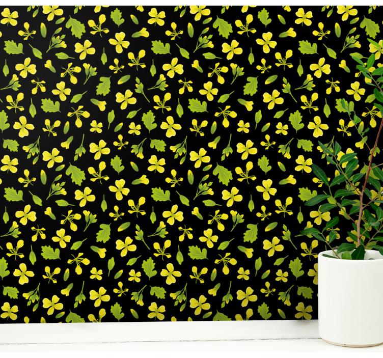 Black background with yellow Flower Wallpaper - TenStickers