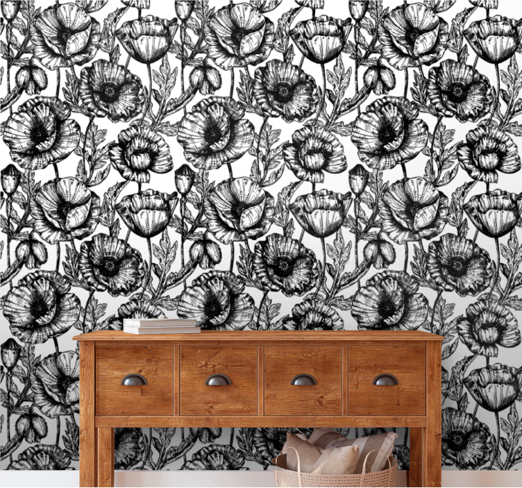 Black Floral Pattern flowers wallpaper - TenStickers