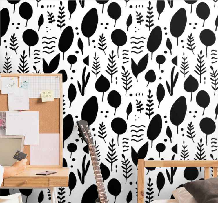Black and white collection leaves wallpaper - TenStickers