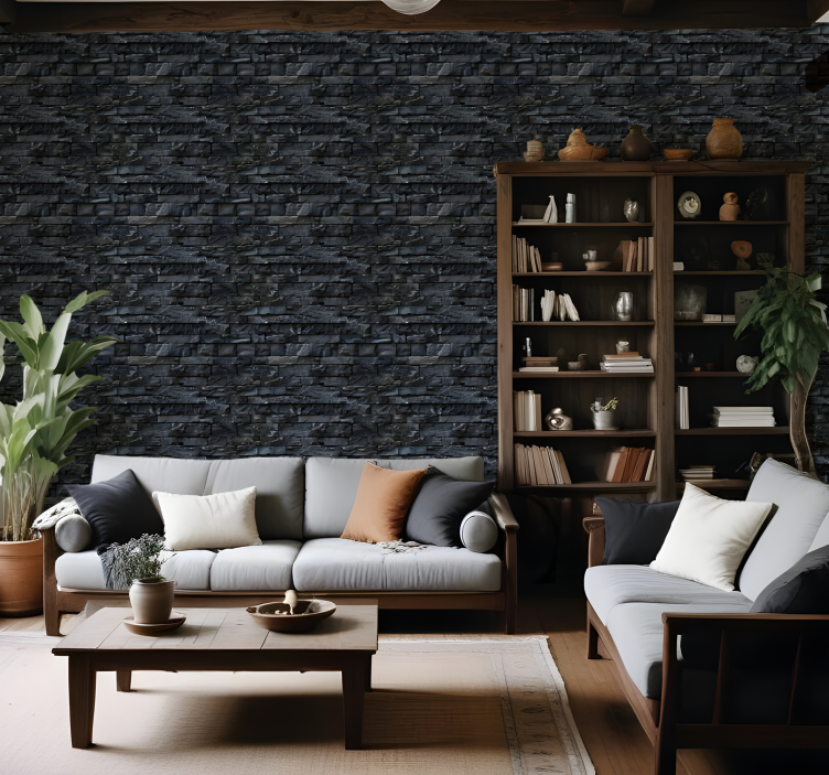 Black pattern stone effect wallpaper - TenStickers
