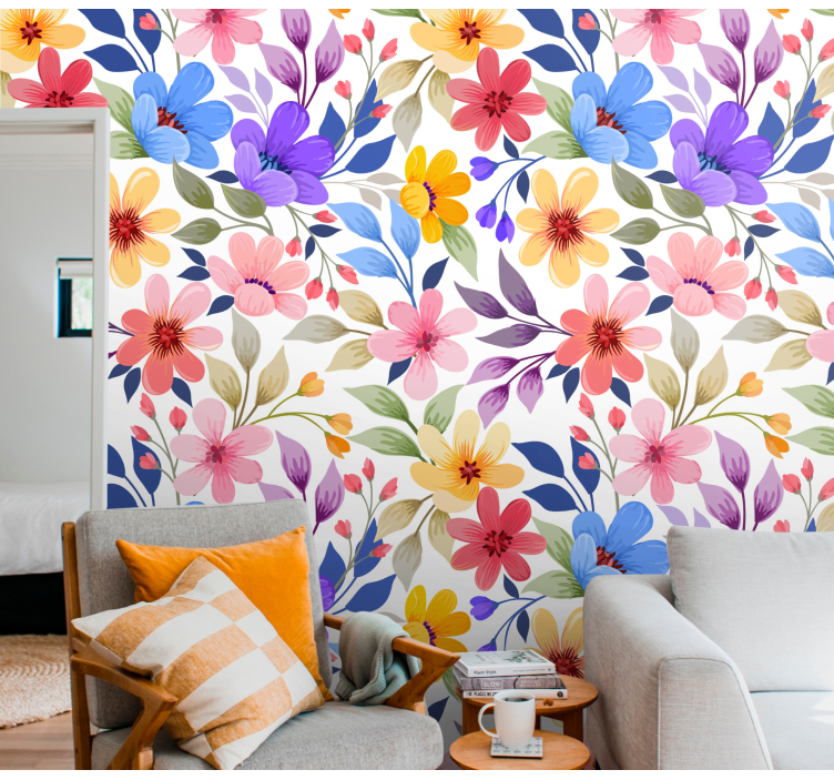 Blooming colorful flower pattern  wallpaper - TenStickers