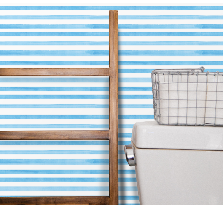 Blue and white motif wallpaper horizontal stripes - TenStickers