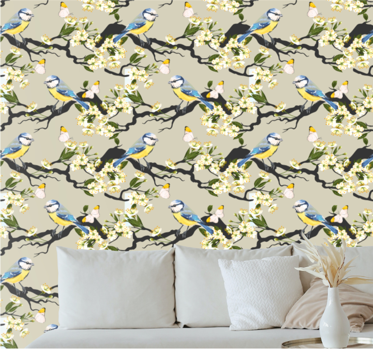 Blue Tit Branches birds in wallpaper - TenStickers