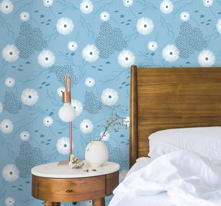 Blue white flowers wallpaper - TenStickers