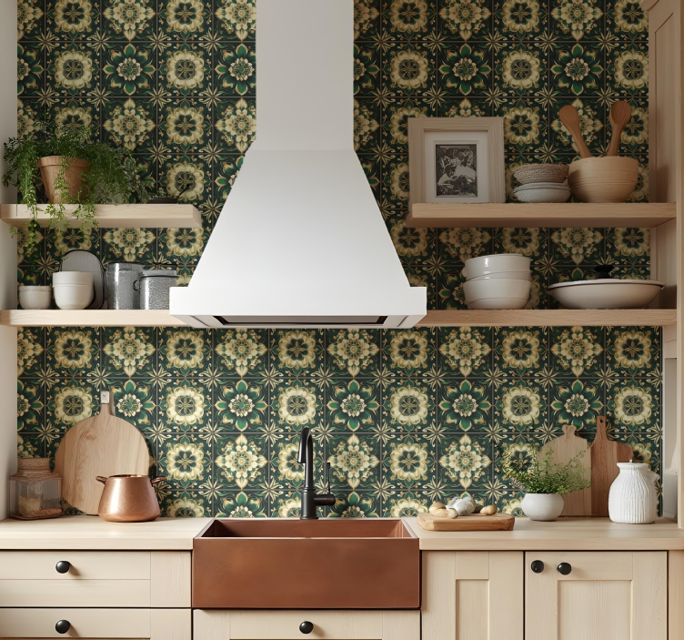 Botanical mosaic tiles kitchen wallpaper - TenStickers