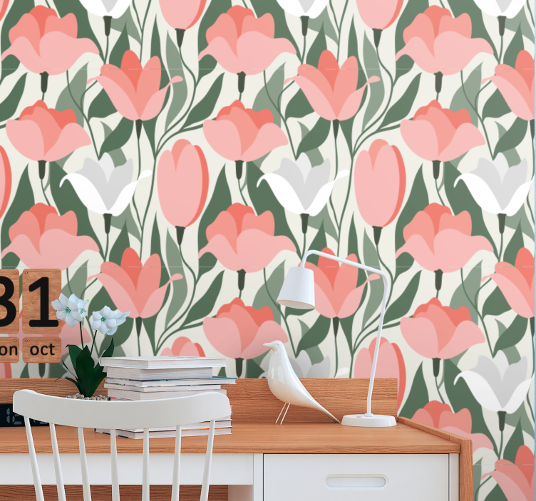 Botanical Tulip Pattern flowers wallpaper - TenStickers