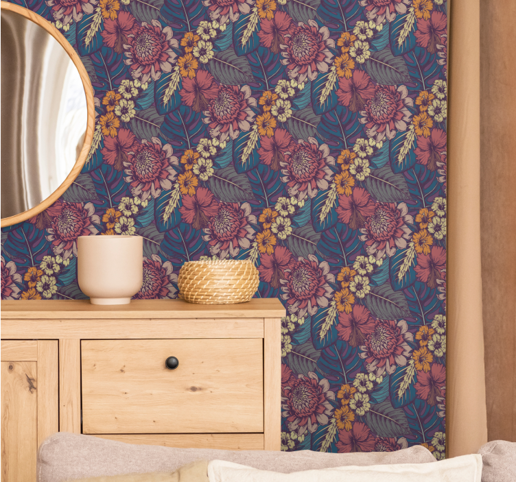 Botanical Vintage Pattern flowers wallpaper - TenStickers