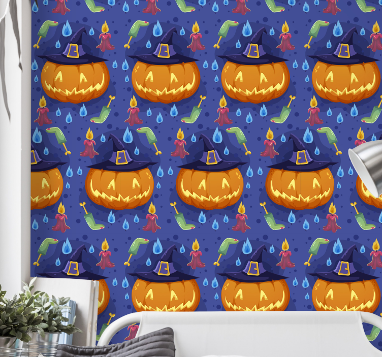 Bright pumpkins halloween  Orange Wallpaper - TenStickers