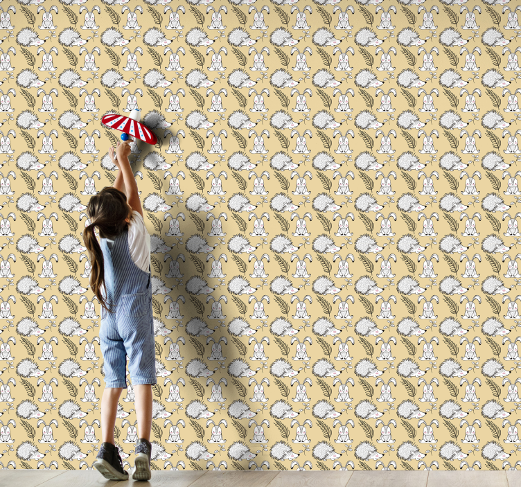 Bunny and Hedgehog Pattern animals wallpaper - TenStickers