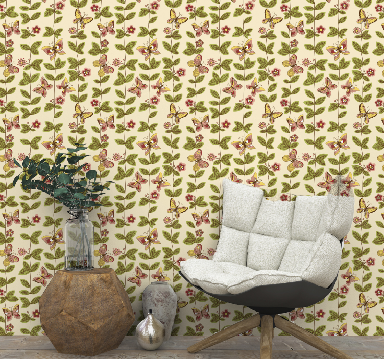 Leaves on Butterfly Wallpaper - TenStickers