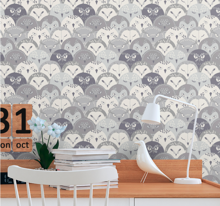 Cat Motif Pattern birds in wallpaper - TenStickers