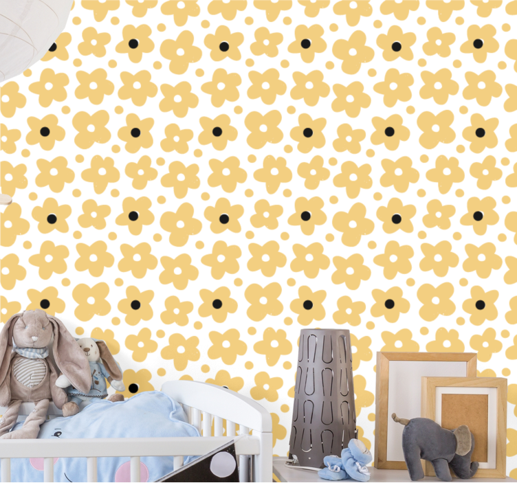 Yellow simple motif flowers wallpaper - TenStickers