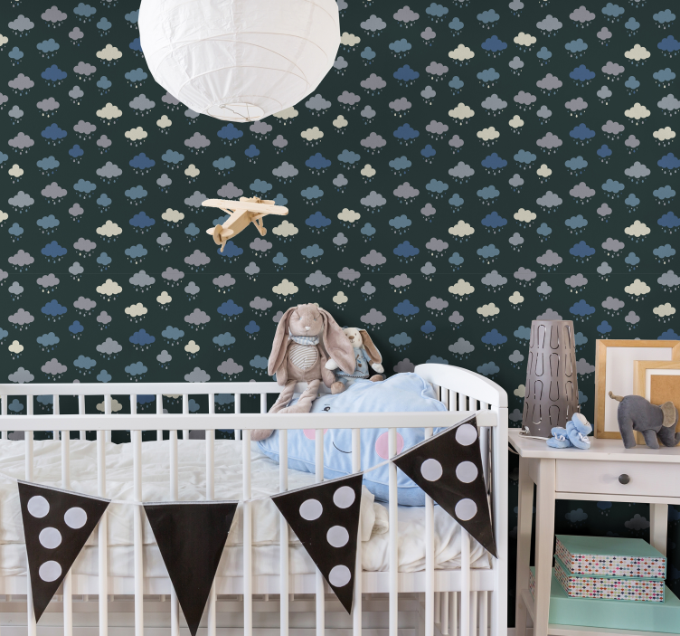 Cloudy Rain Scene nursery room wallpaper - TenStickers
