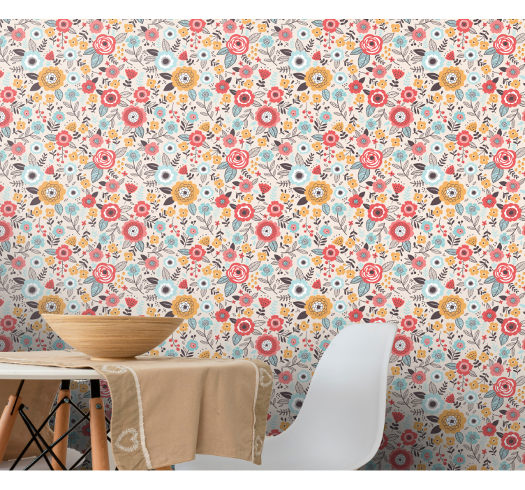 Colorful Floral Design flowers wallpaper - TenStickers