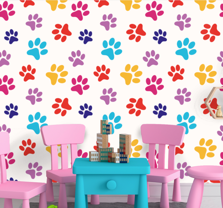 Colorful Paw Patterns cute dog wallpaper - TenStickers