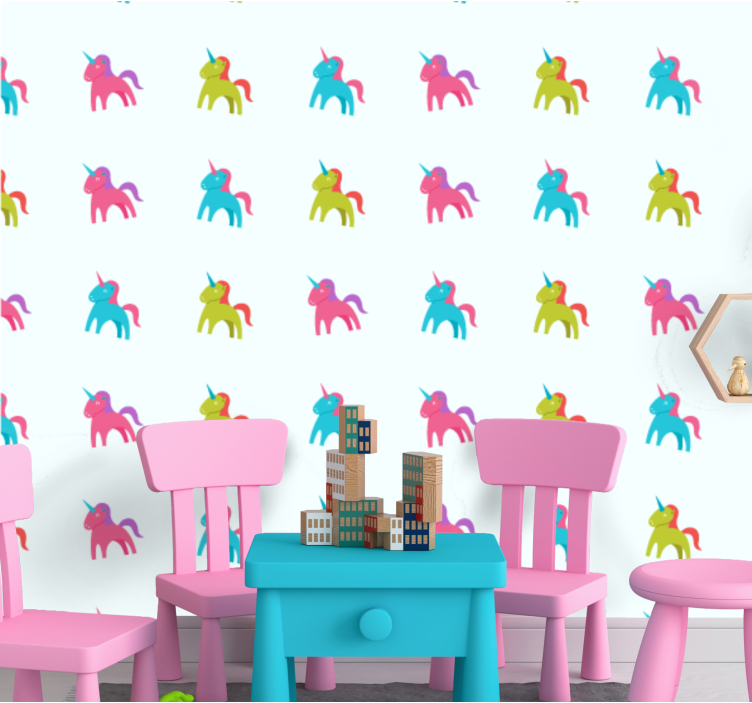 Colorful Unicorns animals wallpaper - TenStickers