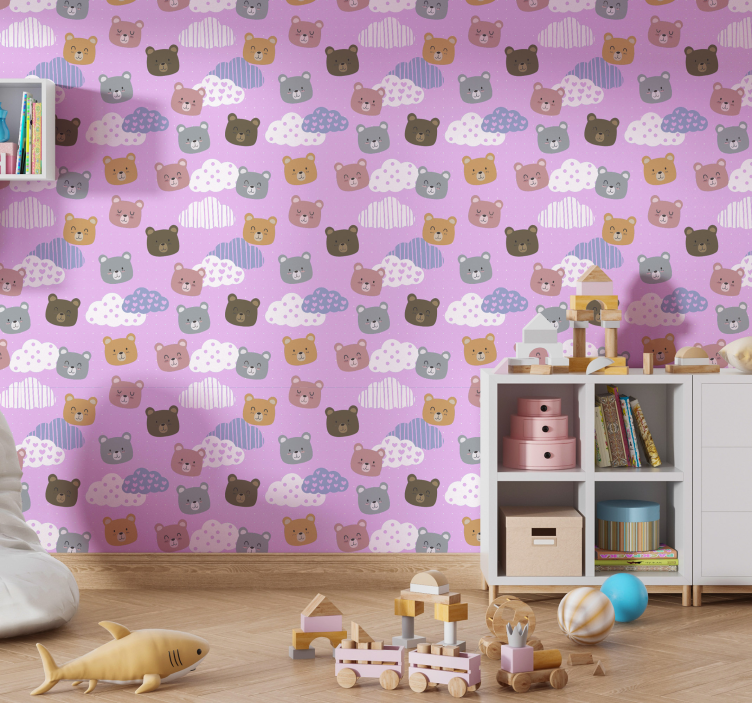 Cuddly Bears Pattern nursery room wallpaper - TenStickers