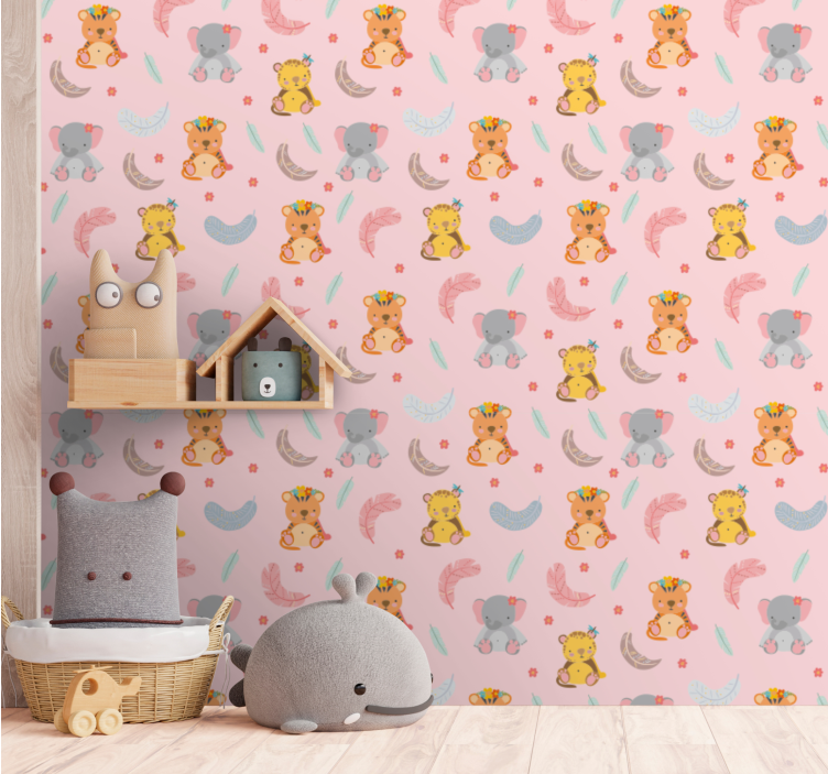 Baby jungle animals nursery room wallpaper - TenStickers