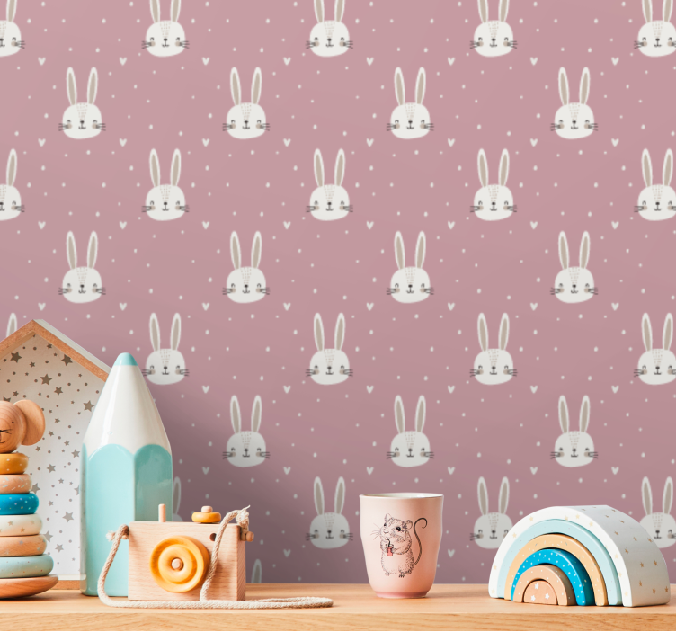 Cute Rabbit Faces nursery room wallpaper - TenStickers