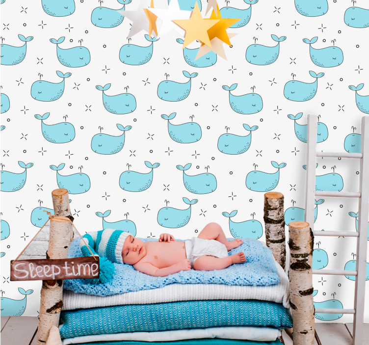 Blue baby whales wallpaper childrens room - TenStickers