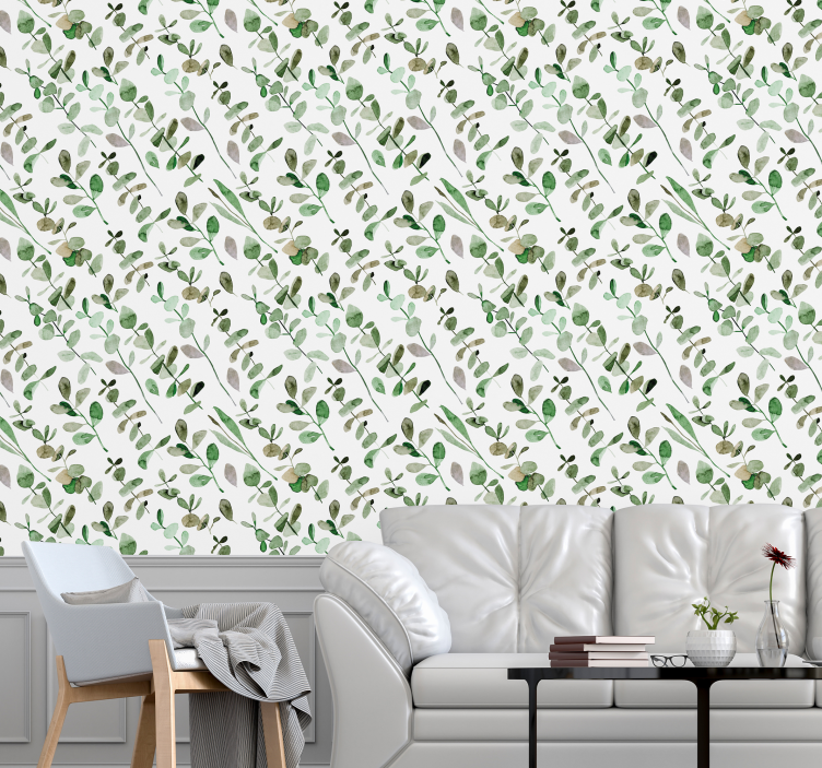 Delicate greenery pattern leaves wallpaper - TenStickers