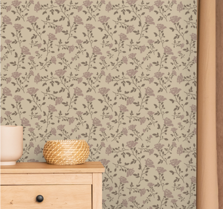 Delicate rose motif floral wallpaper - TenStickers