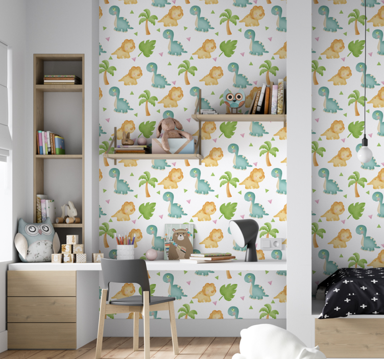 Different dinosaurs and bushes kid wallpaper - TenStickers