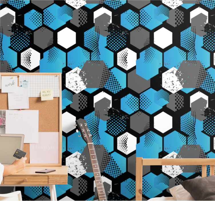 Dynamic hexagonal motif wallpaper geometric - TenStickers