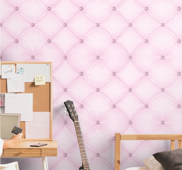 Elegant pink button tufting textured wallpaper - TenStickers