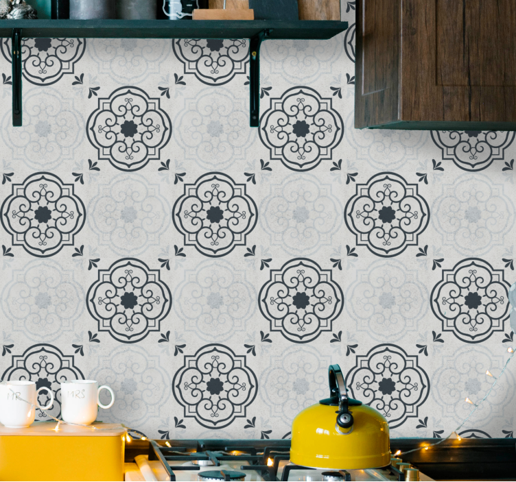 Elegant grey tiles kitchen wallpaper - TenStickers