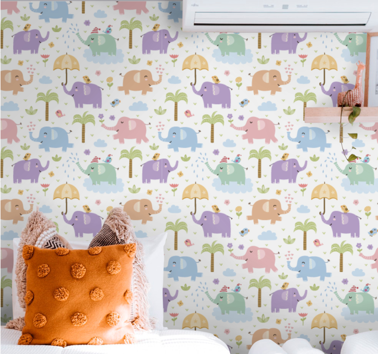 Elephant Playtime nursery room wallpaper - TenStickers