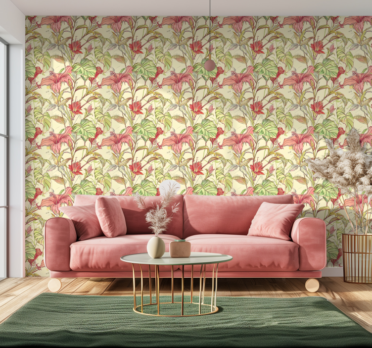 English flowers pattern leaves wallpaper - TenStickers