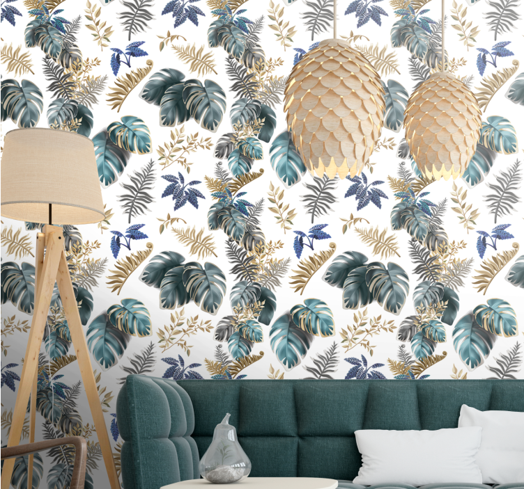Exotic golden pattern leaves wallpaper - TenStickers