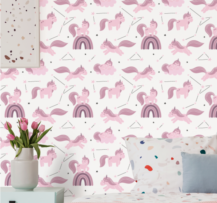 Fantasy Unicorn Pattern wallpaper childrens room - TenStickers