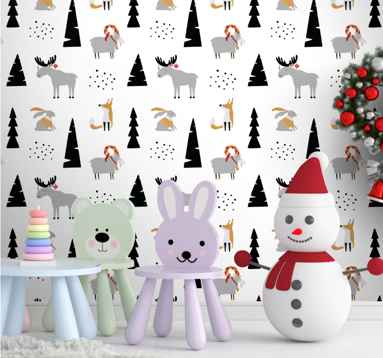 Festive Animal Pattern animals wallpaper - TenStickers