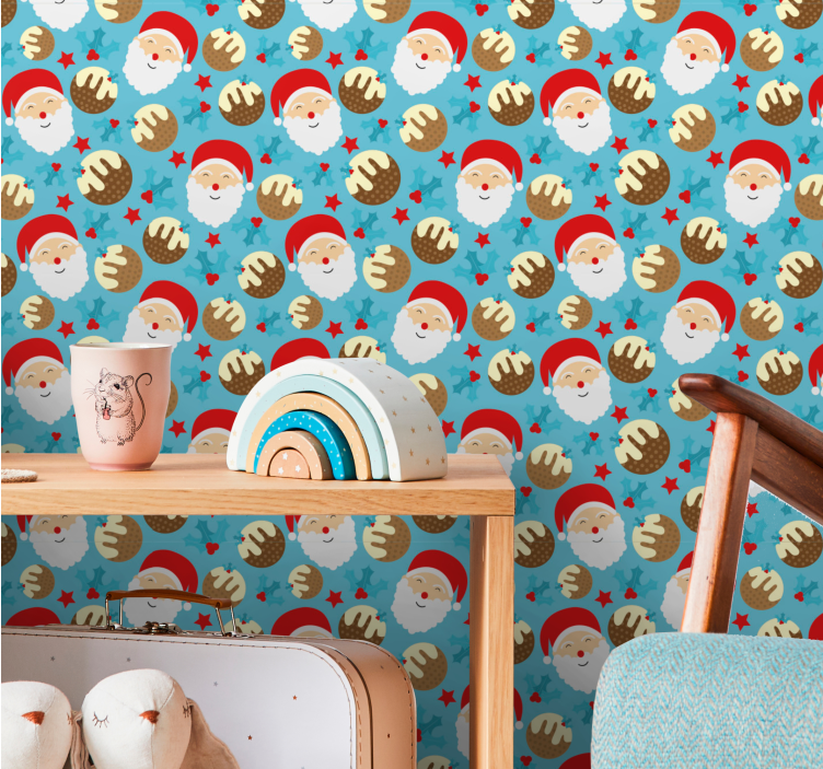 Festive Santa Pattern holiday christmas wallpaper - TenStickers