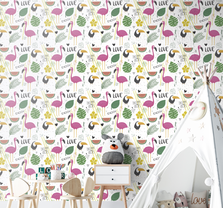 Flamingo Dreams wallpaper childrens room - TenStickers