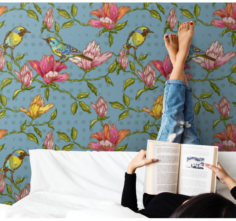 Floral Avian Ambience flowers wallpaper - TenStickers