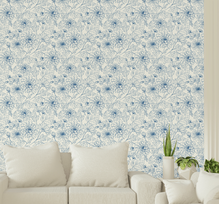Detailed floral sketch flowers wallpaper - TenStickers