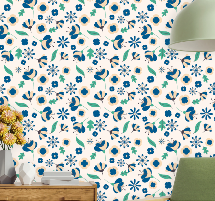 Floral Blue Pattern flowers wallpaper - TenStickers